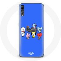 Maniacase Hoesje voor Huawei P20 BTS BT21 Tata Chimmy Cooky Rj Koya Shooky en Mang Speel muziek Blauwe achtergrond