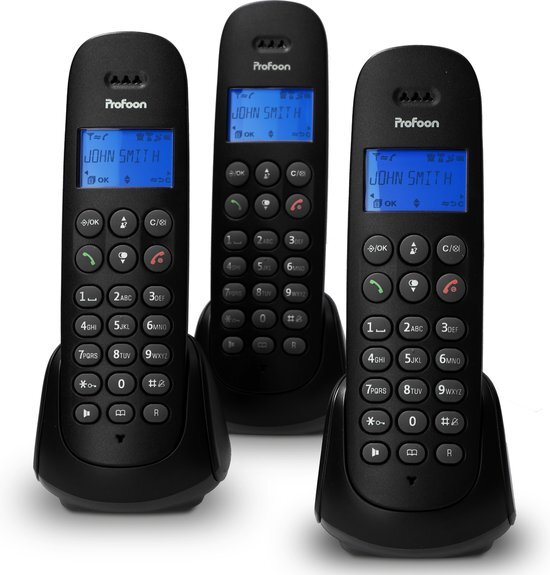 Profoon PDX-300 TRIPLE DECT telefoon triple, zwart Kraakheldere DECT geluidskwaliteit Duidelijk verlicht display zwart