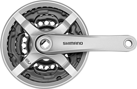 Shimano FC-TY501 Zwengel 6/7/8-speed 42-34-24 tanden met kettingbeschermring zilver Pedaalarmlengte 170 mm