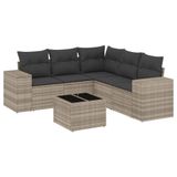 vidaXL 6-delige Loungeset met kussens, polyrattan, lichtgrijs