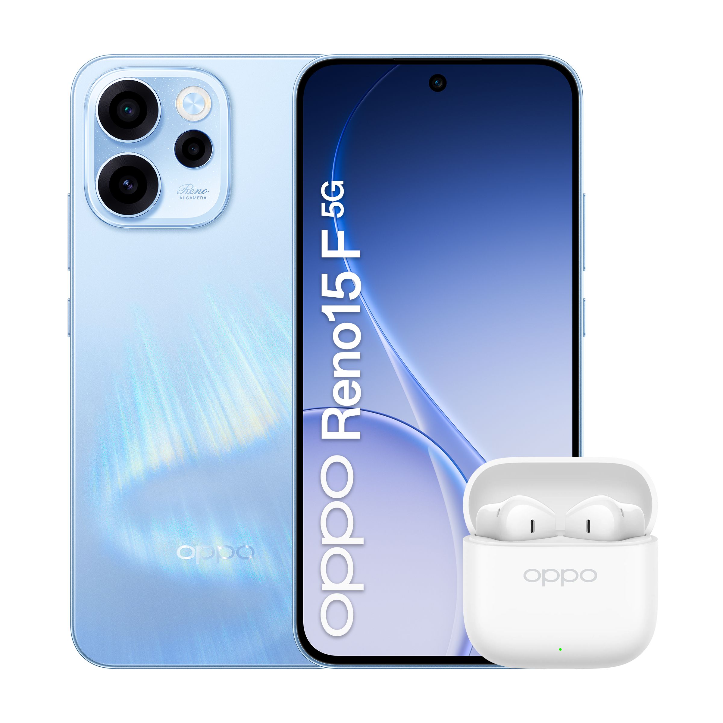OPPO Reno15 F 5G Aurora Blue Box 16,7 cm (6.57") Dual SIM Android 16.0 USB Type-C 8 GB 256 GB 6500 mAh Blauw