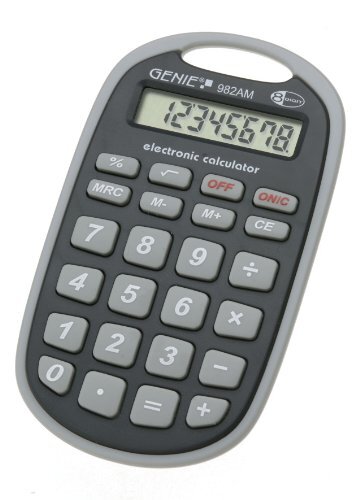 Genie 982 AM 8-cijferige rekenmachine (bevestigingsoogje, batterijvermogen, robuust design) grijs