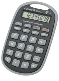 Genie 982 AM 8-cijferige rekenmachine (bevestigingsoogje, batterijvermogen, robuust design) grijs