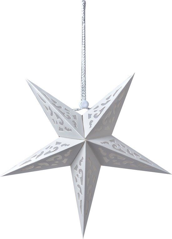 Clayre & Eef Hangende ster - 30x10x30 cm - Wit - Papier