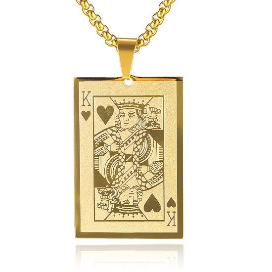 Mendes Steel Goudkleurige Venetiaanse Heren Schakelketting met Kaart Hanger