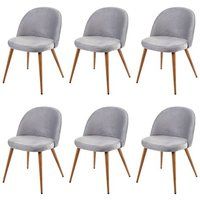 HWC Set van 6 eetkamerstoelen HWC-D53, stoel keukenstoel, retro jaren 50 design fluweel ~ lichtgrijs
