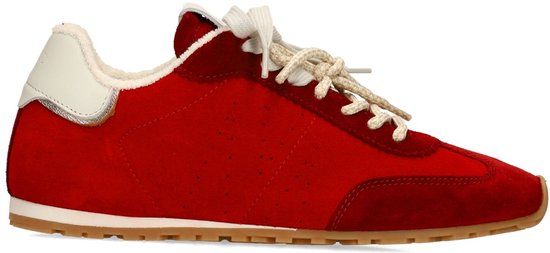 Manfield Dames Rode Suède Sneakers met Dubbele Vetersluiting - Maat 37