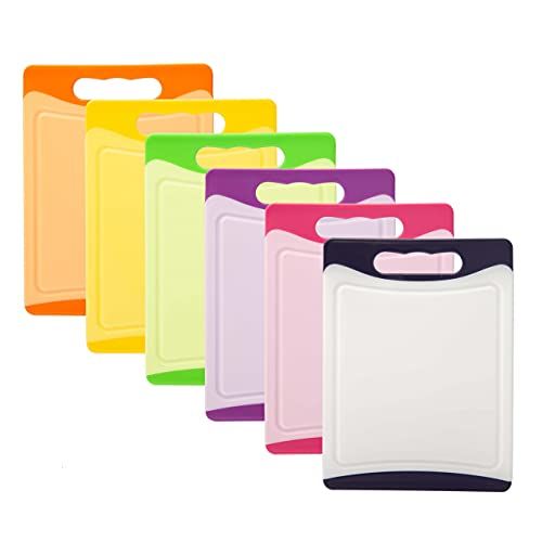 MaxxGoods Plastic snijplank set 6-delig - 20,0 x 15,0 cm - antibacterieel - vaatwasmachinebestendig - met sapgoot & handvat - zonder weekmakers - ontbijtplankje - BPA vrij - 6 kleuren