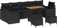 vidaXL Tuinbank Set 10-delig Zwart Polyrattan