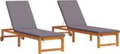 vidaXL Chaise longue acacia massif bois marron avec coussin 2 pièces