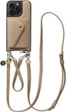 AVY Leren Hoesje geschikt voor Apple iPhone 14 Pro Max | Met Koord en Magnetische Kaarthouder | Compatibel met MagSafe | Leather Case met 30CM & 130CM Koord & Wallet | Leather Set | Beige