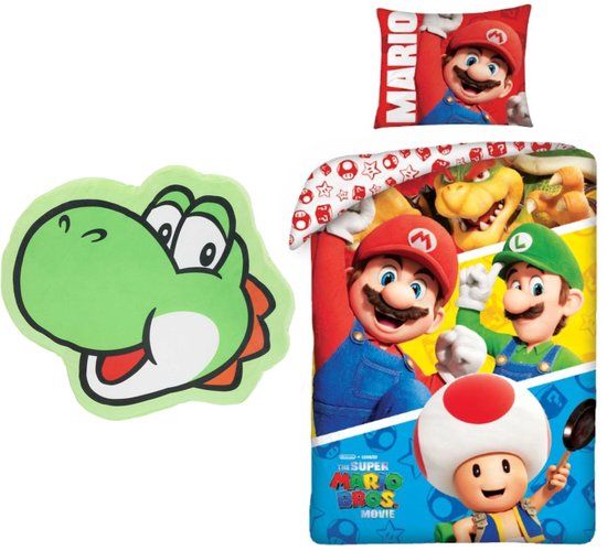 4KidsOnly Super Mario Dekbedovertrek met kussen - 140 x 200 cm - Gevormd kussen