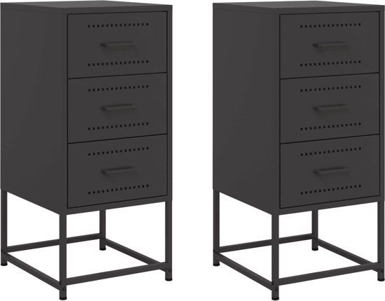 vidaXL Nachtkastjes - 2 stuks - Staal - Zwart