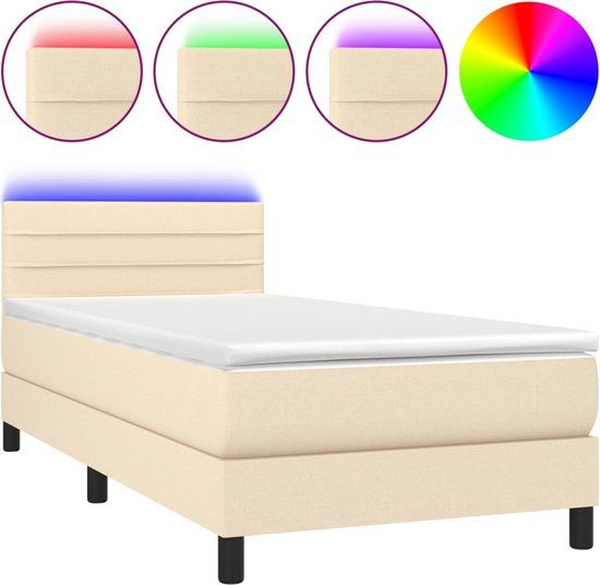 vidaXL Boxspring met matras en LED, stof, crèmekleurig, 90x200 cm