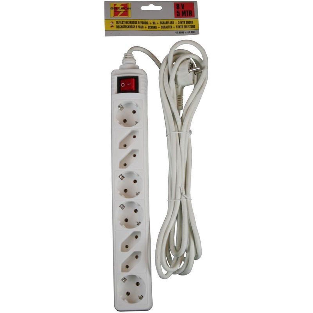 Benson Stekkerdoos 8 Voudig met Schakelaar - 5 meter Kabel - Wit