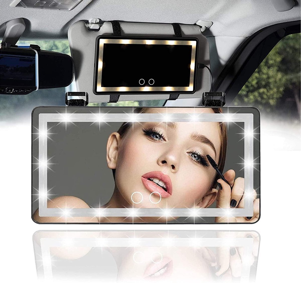 Viatel Flexible Mirror, vergrotende make-up spiegel met LED-verlichting – Auto Makeup Spiegel -Makeup Mirror- Vizier Vanity Spiegel