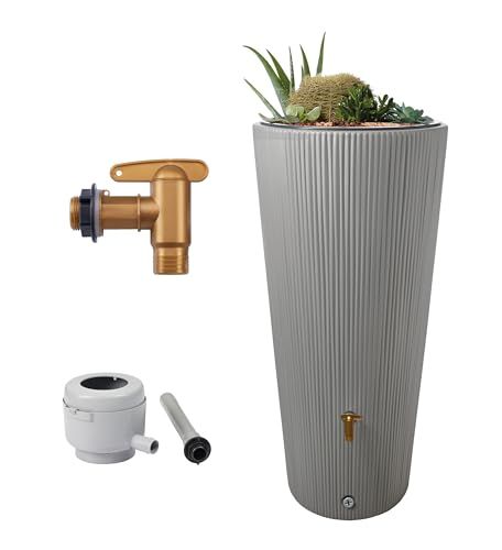 4rain VASO 2in1 DECOR Regenton 220 liter zinkgrijs incl. kunststof-uitloopkraan en regenpijpaansluiting