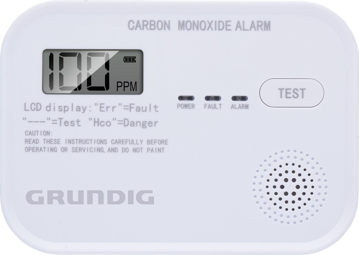 Grundig CO Melder - Hoogsensitieve Koolmonoxidemelder - LCD Scherm - 10 Jaar Sensor - Wit