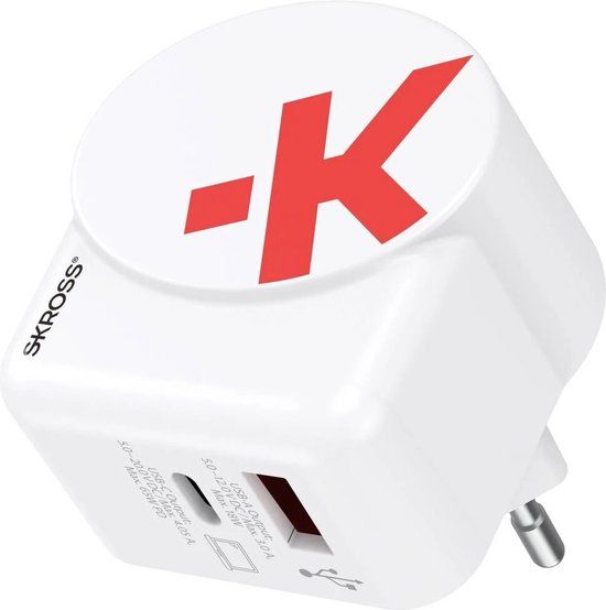 Skross 1.302425 AC65PD GaN USB-A/C 65W Snellader Wit