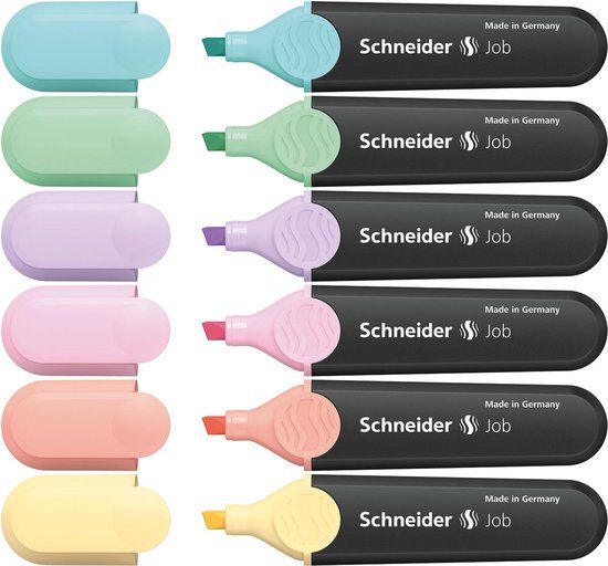 Schneider Schrijfwaren Schneider tekstmarker - Job pastel - assorti 6 stuks - beitelpunt - markeerstift - S-115097