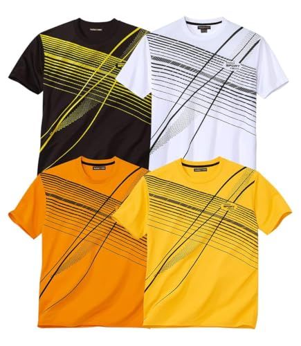 ATLAS FOR MEN Set van 4 T-shirts - Geel, Oranje, Houtskoolzwart, Sneeuwwit, XXL