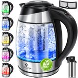 KESSER® Bouilloire en acier inoxydable de 1,8 litre, 2200W, bouilloire en verre avec fonction de maintien au chaud