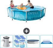 Intex Rond Frame Zwembad - 305 x 76 cm - Waterprint - Inclusief Pomp, Filters, Afdekzeil & Grondzeil