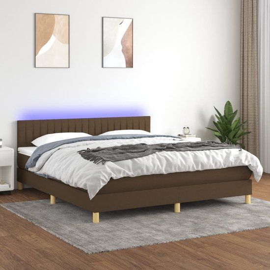 vidaXL Boxspring met matras en LED, stof, donkerbruin, 180x200 cm