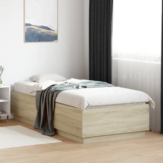 vidaXL Bedframe met LED-verlichting Sonoma eikenkleurig 100x200 cm