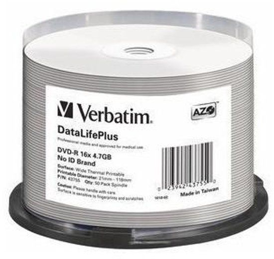 Verbatim DVD-R AZO 4.7GB 16X DataLifePlus THERMAL PRINTABLE - 50 stuks