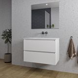 Saniclass Chaci Badkamermeubelset - 80x46x55cm - keramische wastafel wit - 1 wasbak - zonder kraangaten - 2 lades - rechthoekige spiegel - mat wit