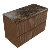 Saniclass Ensemble de meubles de salle de bain - 100x45x63cm - Plateau en pierre naturelle Noche dark emperador - sans trou de robinetterie - 2 tiroirs - noyer mat pur (bois) SW1420806/SW1242389