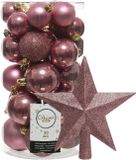 Decoris Boules de Noël 31 pièces - Vieux rose - Plastique - Mat/Brillant/Paillettes Mix
