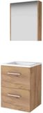 Basic Line Comfort 46 Badkamermeubelset - 50 x 46 cm - Met Grepen - 2 Lades - Acryl Wastafel - 1 Kraangat - Spiegelkast - Whisky Oak
