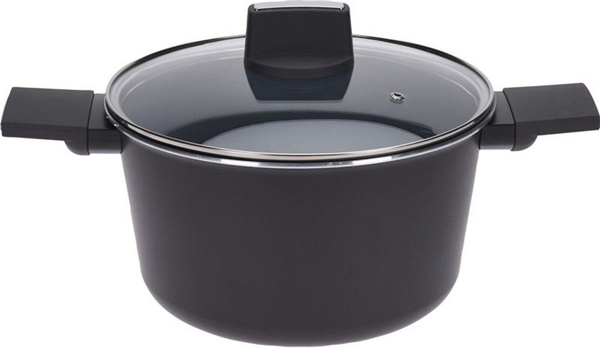 Excellent houseware Braadpan met deksel - Ø24cm - zwart - aluminium