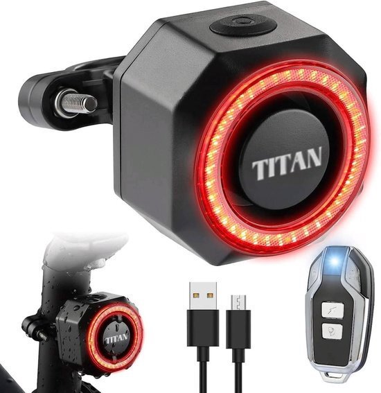 Titan 2in1 Fietsalarm & Fietslamp - Anti-diefstal - Fietsalarm - Fietsslot Met Alarm - Alarm met afstandsbediening