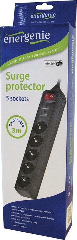 Gembird SPG5-C-10 - Stekkerdoos met schakelaar - 5 stopcontacten - Zwart