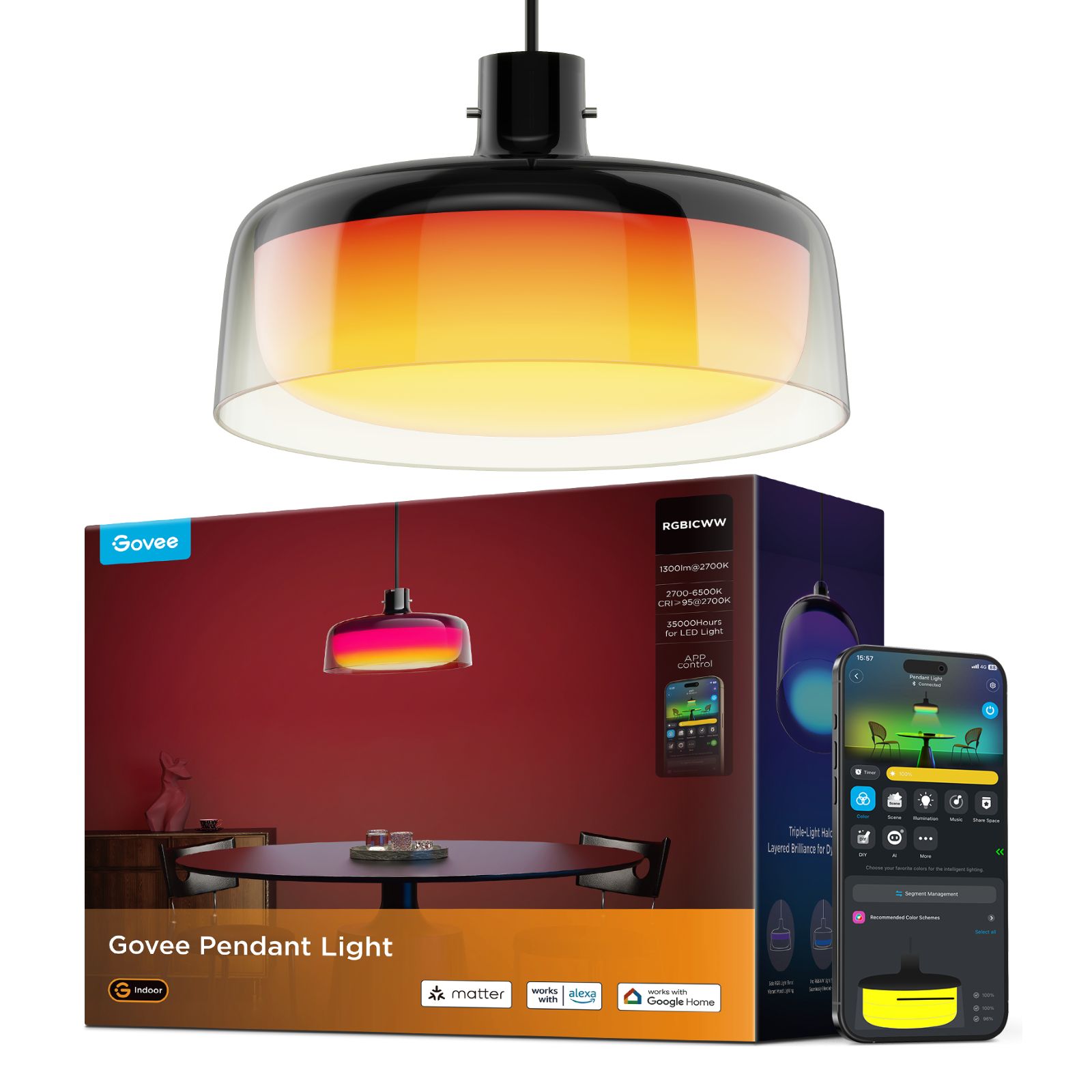 Govee Pendant Light Slimme plafondverlichting Wi-Fi/Bluetooth