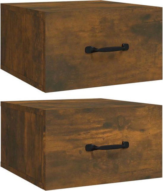 vidaXL Nachtkastjes - Set van 2 - Wandgemonteerd - 35x35x20 cm - Gerookt eikenkleur