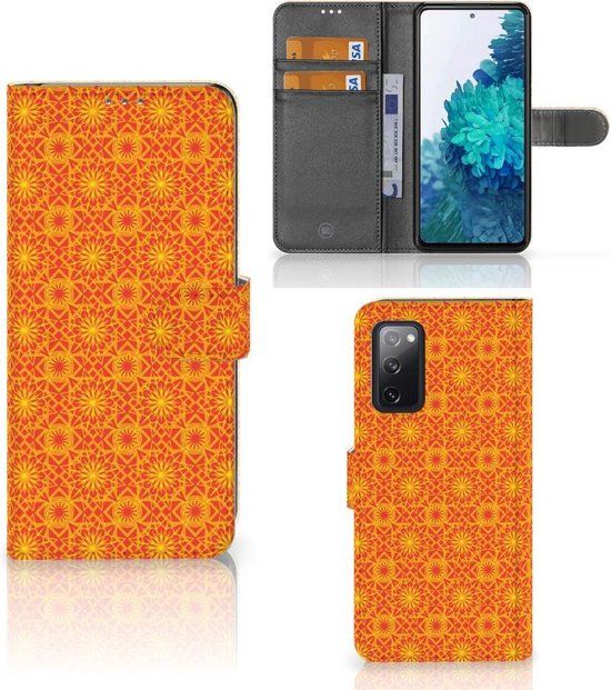 B2Ctelecom Wallet Book Case for Samsung Galaxy S20 FE - Batik Orange - 3 Card Slots