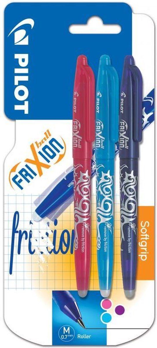 Pilot Frixion balpen, uitwisbaar, zwart 0,7 mm roze/violet/turquoise