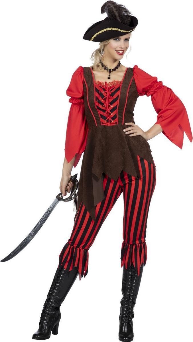 Wilbers Pirate broek en top bruin/rood - Polyester - Zwart/Rood - Maat: 2021
