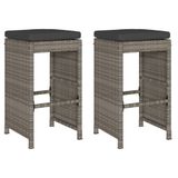 VidaXL Tuinbarkrukken met kussens 2 st poly rattan grijs