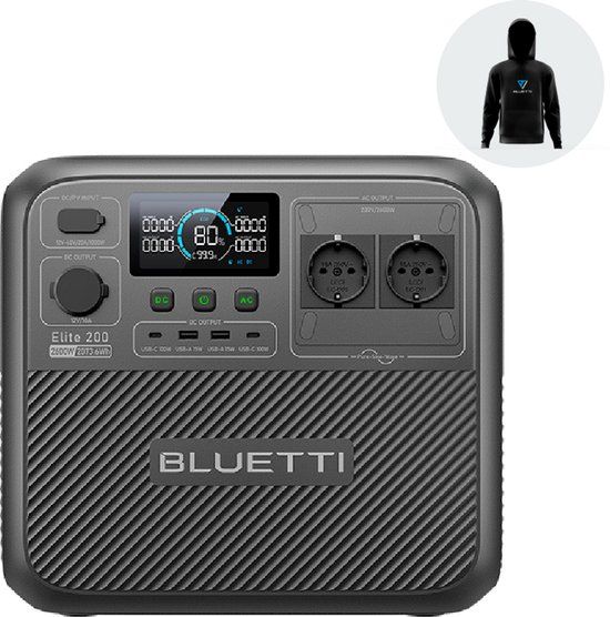 BLUETTI Elite 200 V2 2073,6 Wh - 2600 W (3900 W hefvermogen) draagbare stroomgenerator- 0-80% opladen in 45 minuten, voor kamperen, noodgevallen en vakanties.