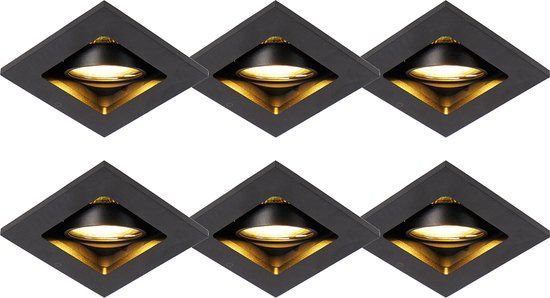 QAZQA Qure - Set of 6 Modern Recessed Spotlights - Black - GU10 - 10cm - Indoor