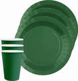 Santex feest/verjaardag servies set - 20x bordjes en bekertjes - donkergroen - karton