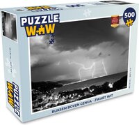 MuchoWow Puzzel Bliksem boven Genua - zwart wit - Legpuzzel - Puzzel 500 stukjes