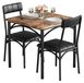 Compacte eethoekset - Carré houten tafel - 2 gestoffeerde stoelen - 3-delig - Ruimtebesparend - Metalen frame - Bruin