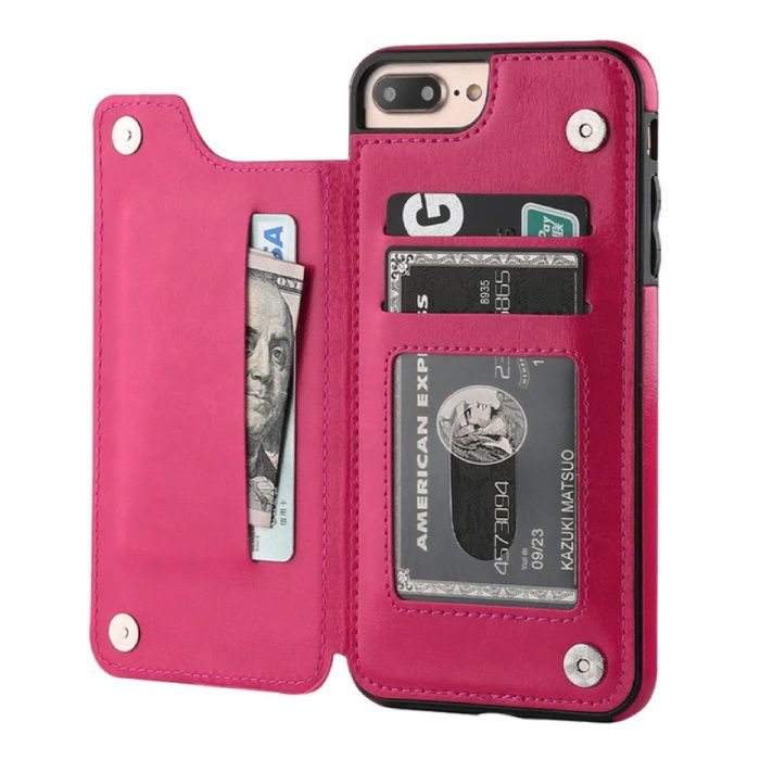 Stuff Certified Retro iPhone 7 Plus Leren Flip Case Portefeuille - Roze