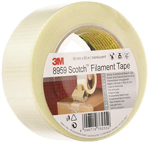 3M Scotch 8959 Filamenttape, Transparant, 50 mm X 50 M, Kruisgeweven Glasvezel, Speciaal Plakband, Universeel Inzetbaar En Krachtig, 1 Stuks